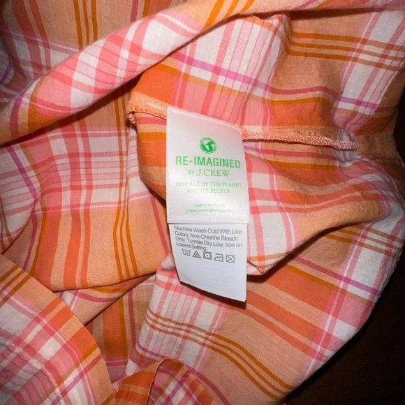 J. Crew Madras Plaid Ruffle Tie-Back 100% Cotton Orange Blouse Top ~ M ~ NWT - Picture 8 of 9
